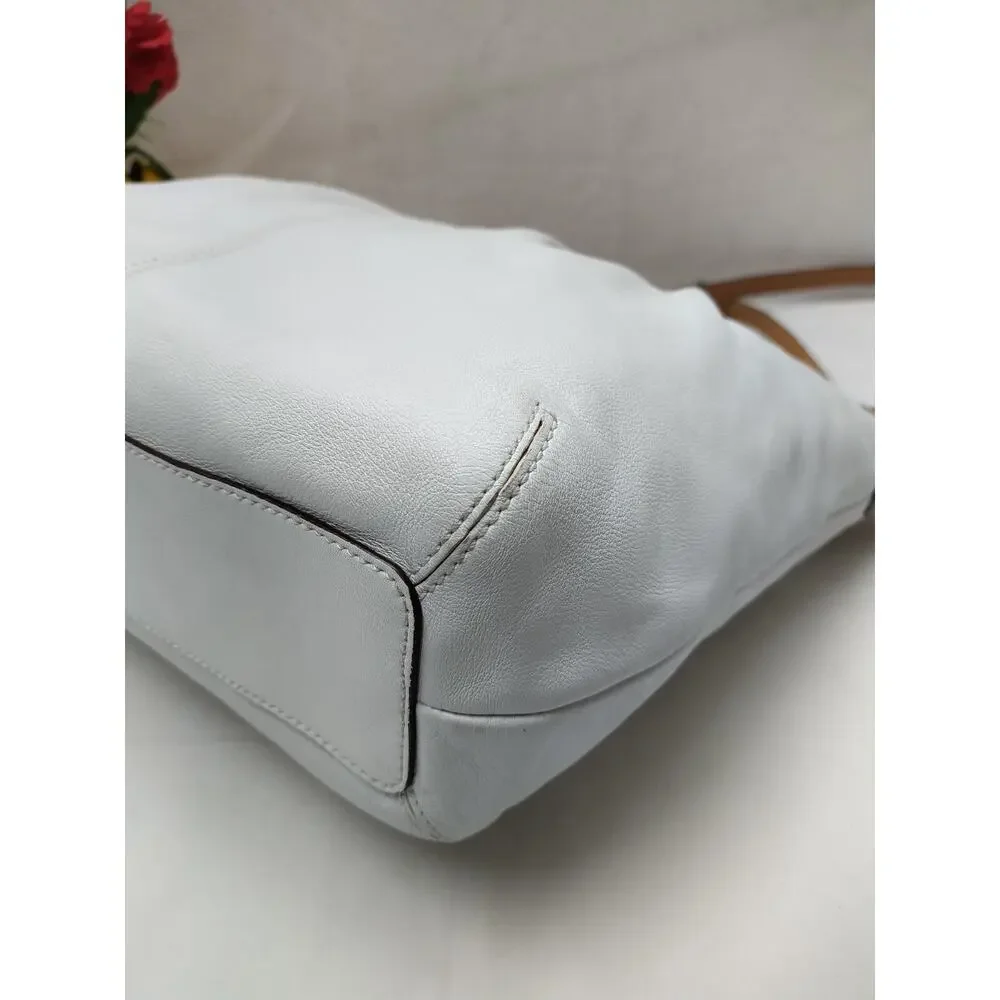 Coach Ashley White Leather Zipper Closure Hobo Crossbody Bag
